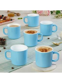 Larah by Borosil - Powder Blue Opalware Tea & Coffee Mugs (Pack of 6)