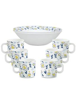 Larah by Borosil - White Amara Blue Opalware 8 Piece Snack Set