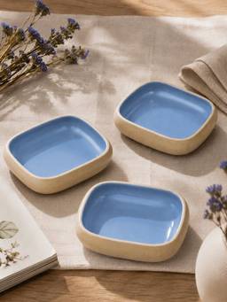 Vola - Blue Earthen Soul Recta Earth Porcelain Rectangle Bowls (Pack of 3)