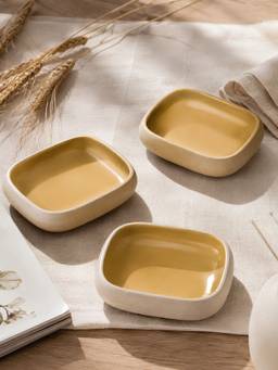 Vola - Mustard Earthen Soul Recta Earth Porcelain Rectangle Bowls (Pack of 3)