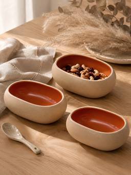 Vola - Red Vola Global Earthen Soul Oval Porcelain Bowls (Pack of 3)