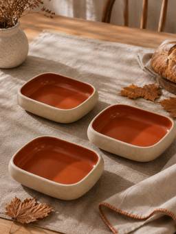 Vola - Red Earthen Soul Recta Earth Porcelain Rectangle Bowls (Pack of 3)