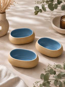 Vola - Grey Vola Global Earthen Soul Oval Porcelain Bowls (Pack of 3)