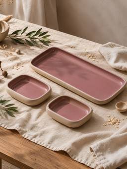 Vola - Pink Earthen Soul Serving Rectangle Platter with 2 Bowls