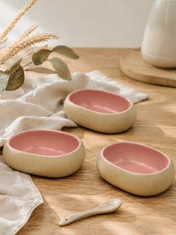 Vola - Pink Vola Global Earthen Soul Oval Porcelain Bowls (Pack of 3)
