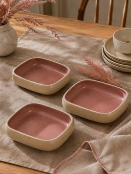 Vola - Pink Earthen Soul Recta Earth Porcelain Rectangle Bowls (Pack of 3)