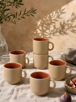 Vola - Red Earthen Soul Earth Porcelain Mugs (Pack of 6)