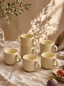 Vola - Cream Earthen Soul Earth Porcelain Mugs (Pack of 6)