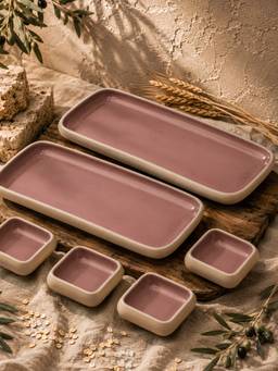 Vola - Pink Earthen Soul 2 Rectangle Platters with 4 Square Dip Bowls