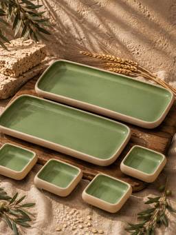 Vola - Green Earthen Soul 2 Rectangle Platters with 4 Square Dip Bowls