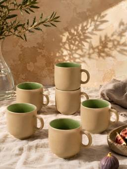 Vola - Green Earthen Soul Earth Porcelain Mugs (Pack of 6)
