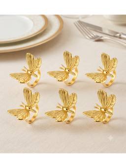 SAGE KONCPT - Gold Butterfly Napkin Rings (Pack Of 6)