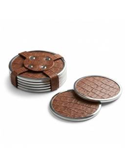 SAGE KONCPT - Leather Brown Coasters (Pack Of 4)