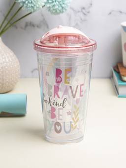 Voncasa - Pink Typography Plastic Spill Proof Sipper