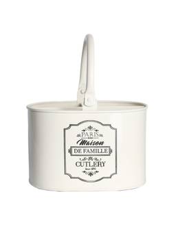 Voncasa - White Printed Metal Cutlery Holder