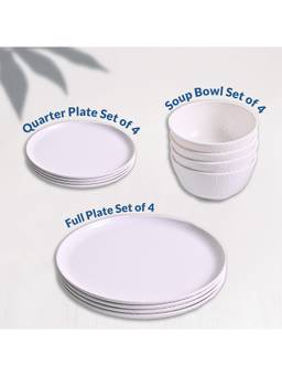 Voncasa - White Hammered Melamine Easy to Clean 12-Piece Dinner Set