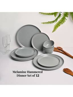 Voncasa - Grey Hammered Melamine Easy to Clean 12-Piece Dinner Set