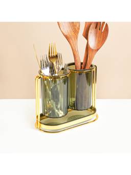Voncasa - Green & Gold Toned Iron Tabletop Cutlery Holder