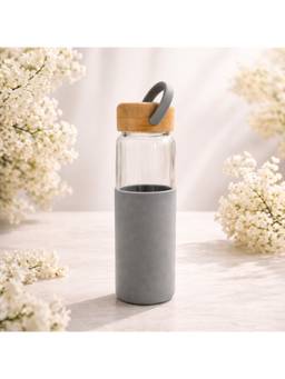 Voncasa - Grey & Transparent Glass Water Bottle (500ml)