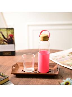 Voncasa - Pink & Transparent Glass Water Bottle (500ml)