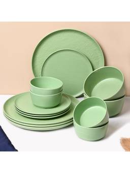 Voncasa - Green Hammered Melamine 14 Piece Dinner Set
