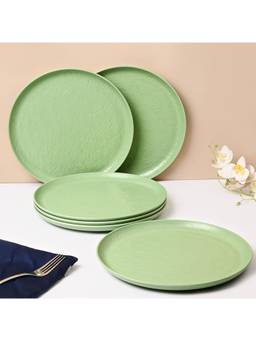 Voncasa - Green Hammered Melamine Dinner Plates (Pack of 6)