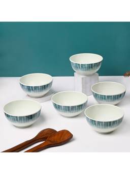 Voncasa - White Striped Melamine Soup Bowls (Pack of 6)