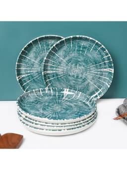 Voncasa - Teal Round Vertical Stripe Melamine Quarter Plates (Pack of 6)