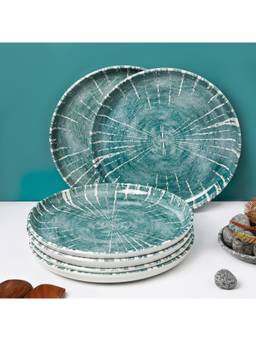 Voncasa - Teal Round Vertical Stripe Melamine Dinner Plates (Pack of 6)