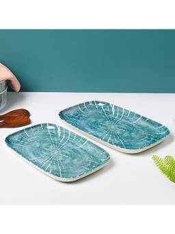 Voncasa - Dream Teal Melamine Serving Trays (Pack of 2)