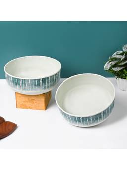 Voncasa - Blue Striped Melamine Serving Bowls (Pack of 2)
