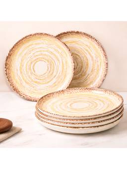 Voncasa - Spiral Cream Round Melamine Dinner Plates (Pack of 6)