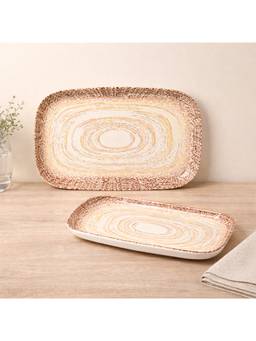Voncasa - Spiral Cream Melamine Serving Trays (Pack of 2)