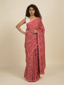 Suta - Red Floral Digital Printed Cotton Saree