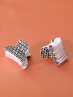 Estele - Multicolor Plastic Abstract Print Design Claw Hair Clip for Women Pack of 2