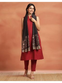 Fabindia - Black Cotton Floral Stole