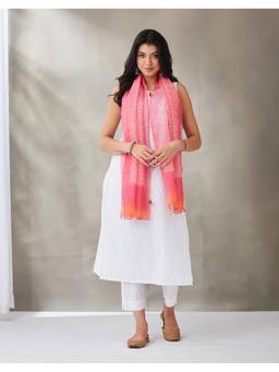 Fabindia - Pink Cotton Printed Stole