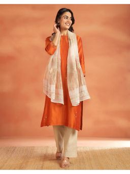 Fabindia - Beige Silk Embroidered Stole