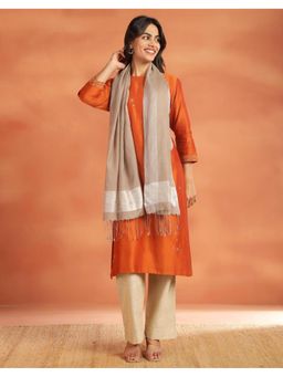 Fabindia - Beige Silk Solid/Plain Stole