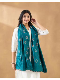 Fabindia - Teal Silk Printed Stole