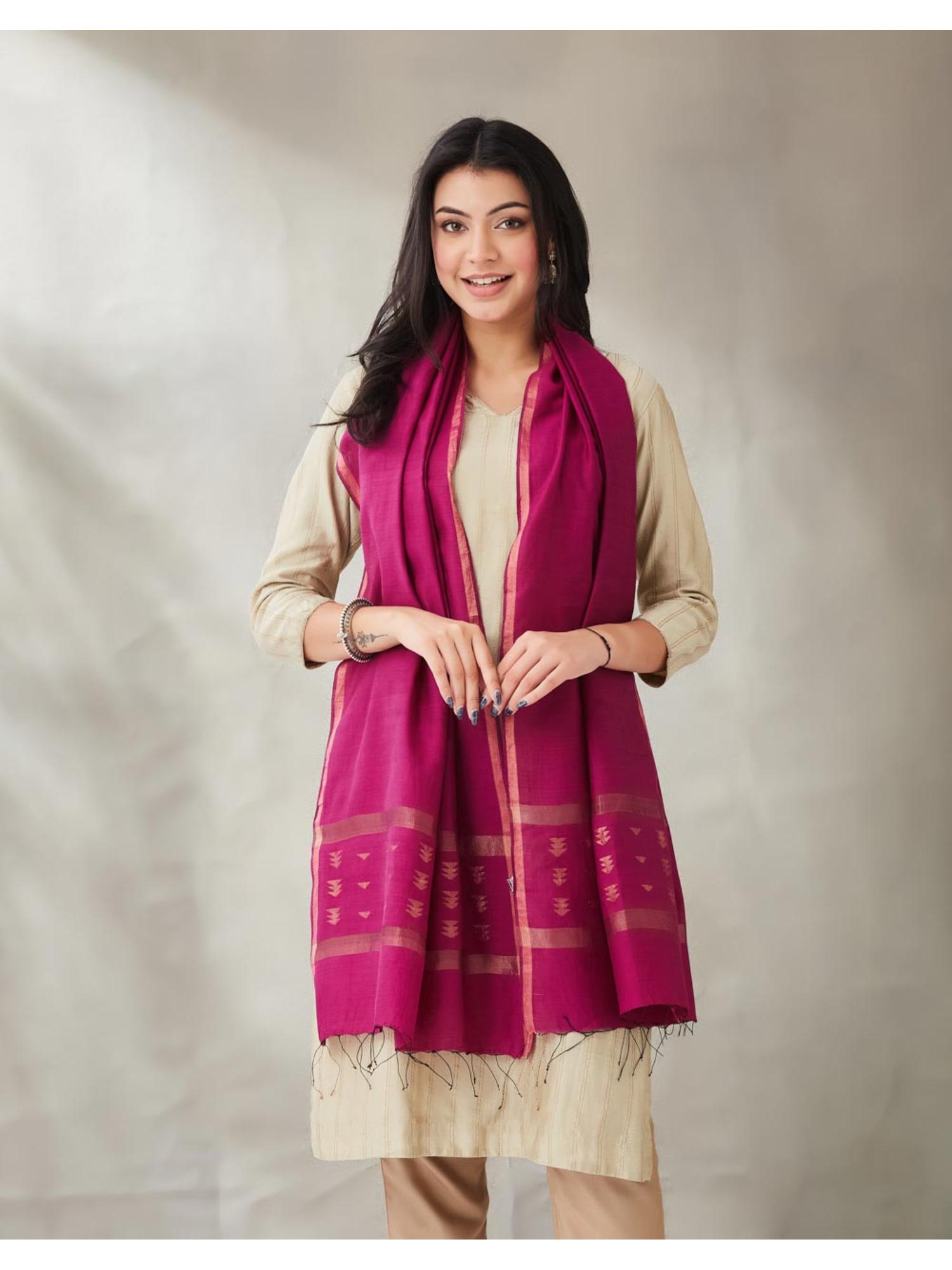 fabindia Magenta Silk Woven Stole-picture-42