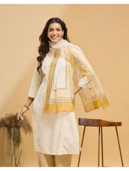 Fabindia - Off White Cotton Geometric Stole