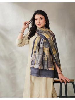 Fabindia - Grey Silk Printed Stole