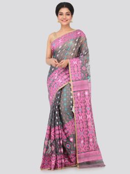 PinkLoom - Women's Soft Cotton Jamdani Saree Without Blouse Piece,Grey