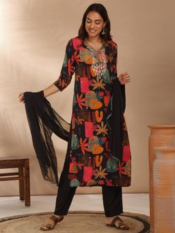 Likha - Crepe Printed & Embellished Straight Festive Kurta Pant with Dupatta (Pant of 3)