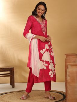 Likha - Rayon Printed & Embroidered Straight Festive Kurta Pant with Dupatta Likdlks02 (Pant of 3)