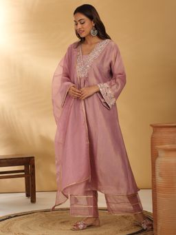 Likha - Tissue Embroidered A Line Kurta Pant & Dupatta with Gota Lace Work Likdlks08 (Pant of 3)