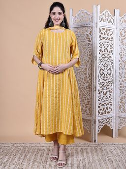 Secret Wish - Yellow Ikkat Stripes Cotton Maternity Kurta with Pant & Dupatta