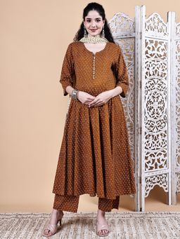 Secret Wish - Mustard Floral Cotton Maternity Kurta with Pant & Dupatta