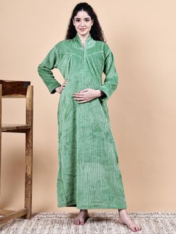 Secret Wish - Aqua Green Solid Fur Winter Maternity Nighty